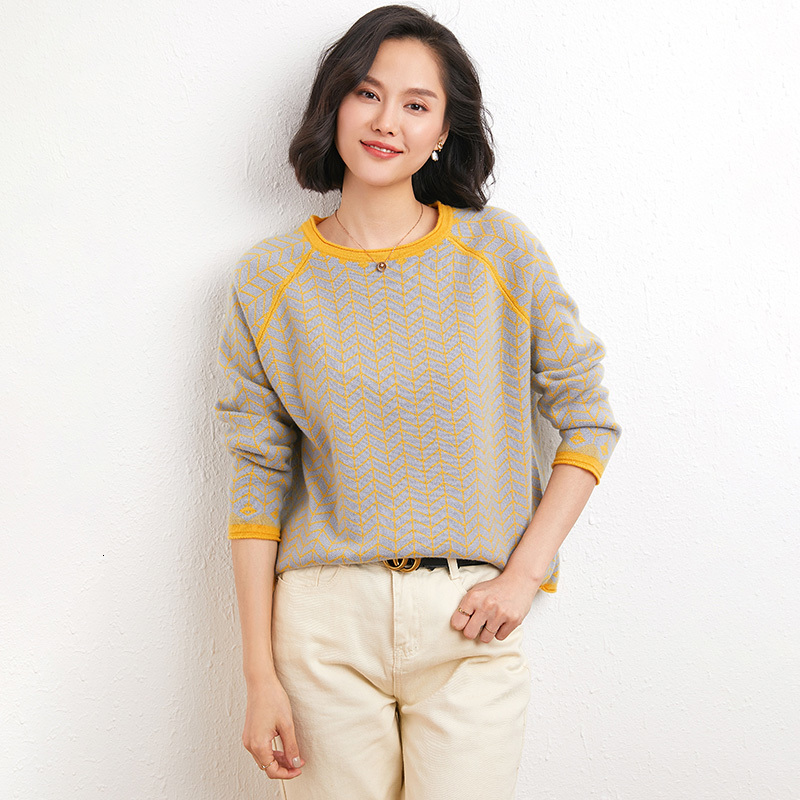 

2021 New Autumn Winter 100% Cashmere O-neck Female Long Sleeve Women's Knitting Jumper Sweater Warm Women Thickening T7n3, Grayish yellow