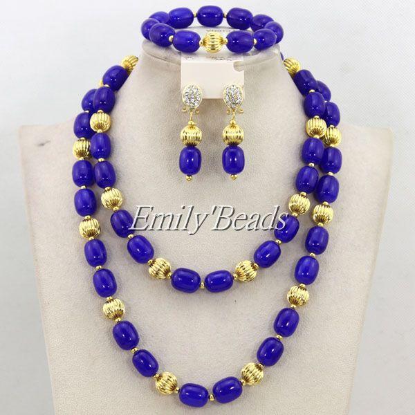 

Earrings & Necklace 2021 Fashion Costume African Beads Jewelry Set Royal Blue Nigerian Wedding Wholesale CJ407, As pic