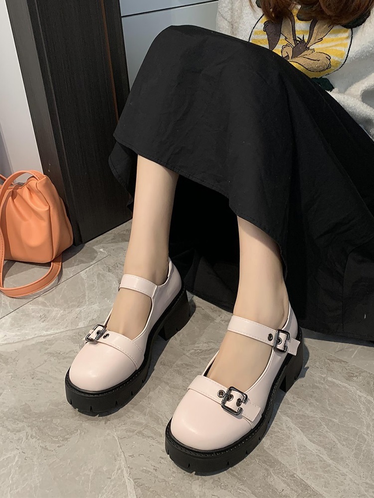 

2021 Retro Spring Woman High Heels Mary Jane Buckle Vintage Fahsion New Black Cosplay Anime Harujuku Shoes B5av