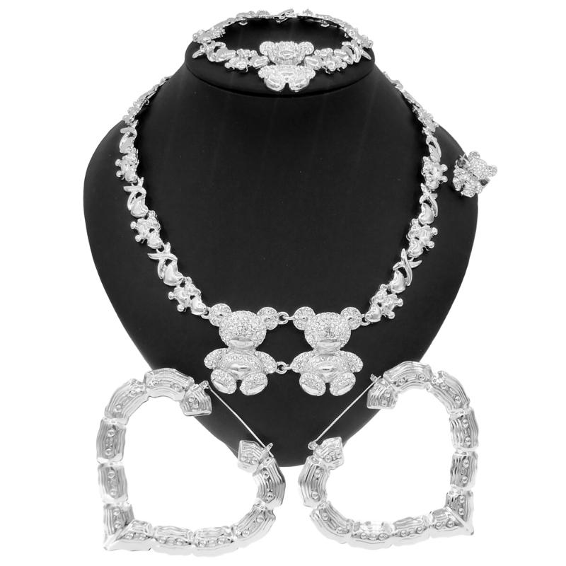 

Earrings & Necklace Yulaili Big Teddy Bear I Love You Xo Jewelry Set Wedding Silver Plated Women's Heart Jewellery X0158