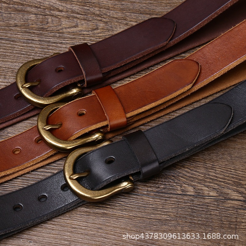 

Belts Italian imported thickened first layer cowhide men's leather pin buckle Korean multifunctional Jeans No. 2, Black