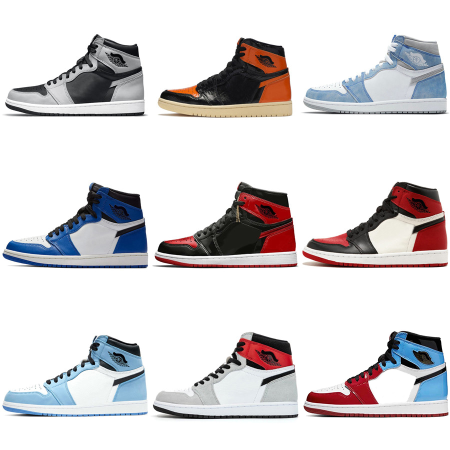 

2021 Release 1 High OG Bred Patent Shoes Travis Scott Chicago Off University Blue White Hyper Royal Union Fragment Shattered Backboard UNC M