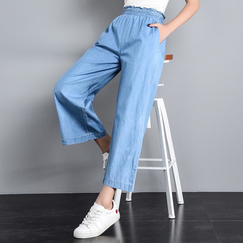 2021 New High Waist Ankle-length Tencel Denim Flower Spring Loose Wide Led Ice Silk Thin Women Trousers Casual Female Pants Uven-image-658912385