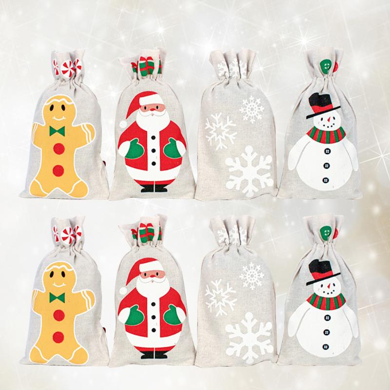 

Gift Wrap 8pcs Christmas Drawstring Bag Linen Bundle Pockets Party Storage (Random Style)
