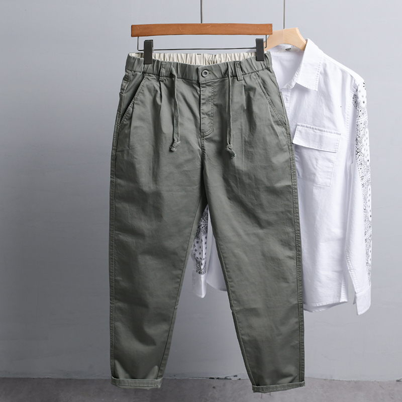 

2021 New Confortvel Tornozelo-comprimento Estiramento Algodo Masculinas Marca Na Moda Calas Para Homem Slido Cintura Elstica Roupas 3g0a, Green