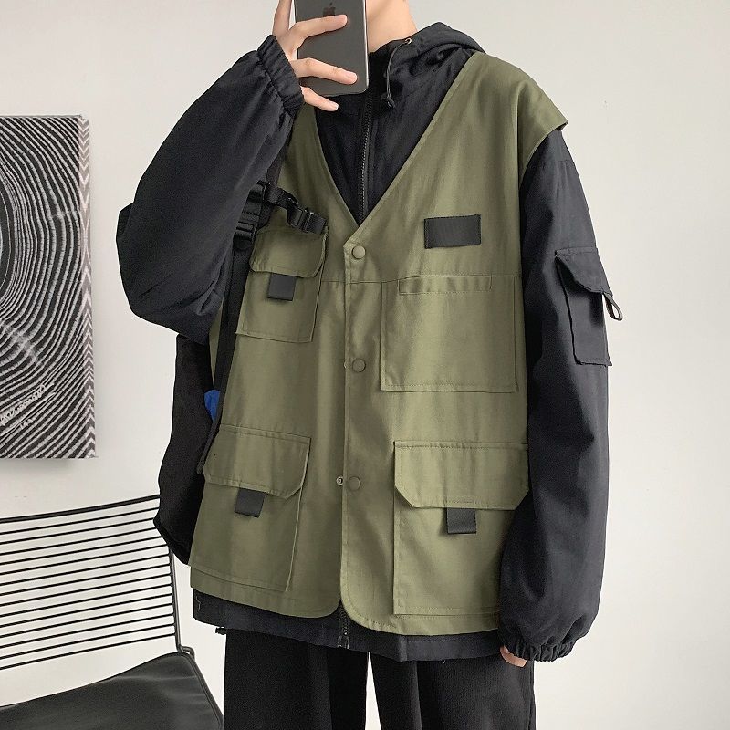 

2021 New Male Fashionable Streetwear Bomber Jackets Loose Pockets Long Sleeves Green/black Jacket Outerwear Plus Size M-3xl 8l5e