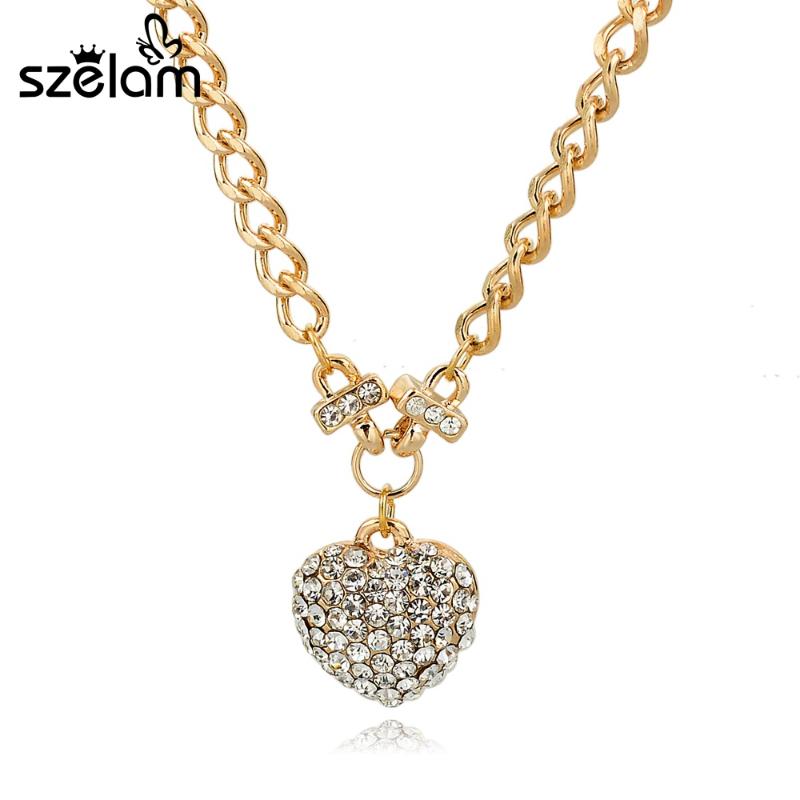 

Pendant Necklaces Szelam Crystal Heart Necklace For Women 2021 Gold Chain Female Love Colar Vintage Bijoux Sne160129