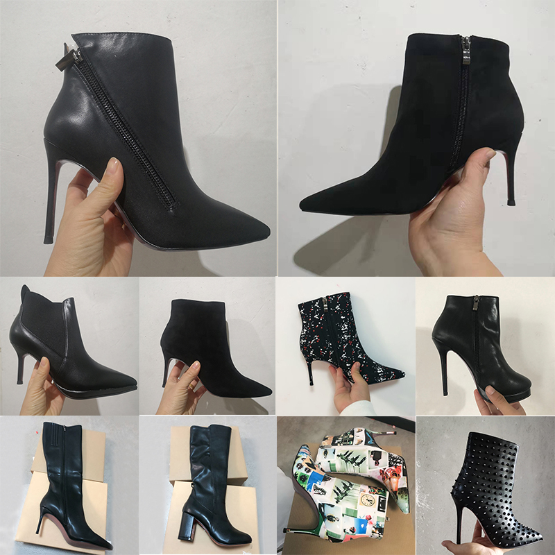 

women Luxurys Designers tall Ankle Boots booties red bottom So Kate 8 10 12cm Booty thin heels chunky pony pointed toes Velvet leather winter fashion withbox dustbag