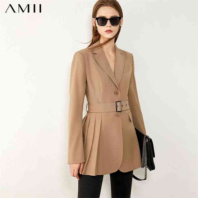 

Minimalism Autumn Fashion Blazer Women Causal Solid Lapel Belt OLstyle Fmale Suit Coat Slim Fit Women' 12030454 210527, Black
