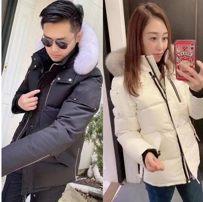 

Winter Down Jacket Mens Womens Puffer Moose Coat knuckles Jackets big fur Hooded Thick warm parka doudoune Homme Outdoor coats upscale fashion Clothings, Flight men black white fur