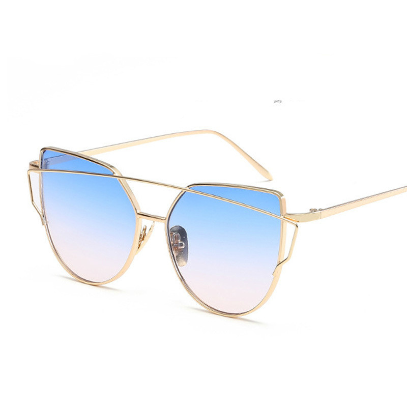 

Sunglasses Women Luxury Cat eye Brand Design Mirror Flat Rose Gold Vintage Cateye sun glasses lady Eyewear, White;black