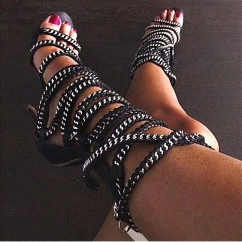 

sandals summer chains rope borla rents even gladiator from women in high heels x8p2, Black