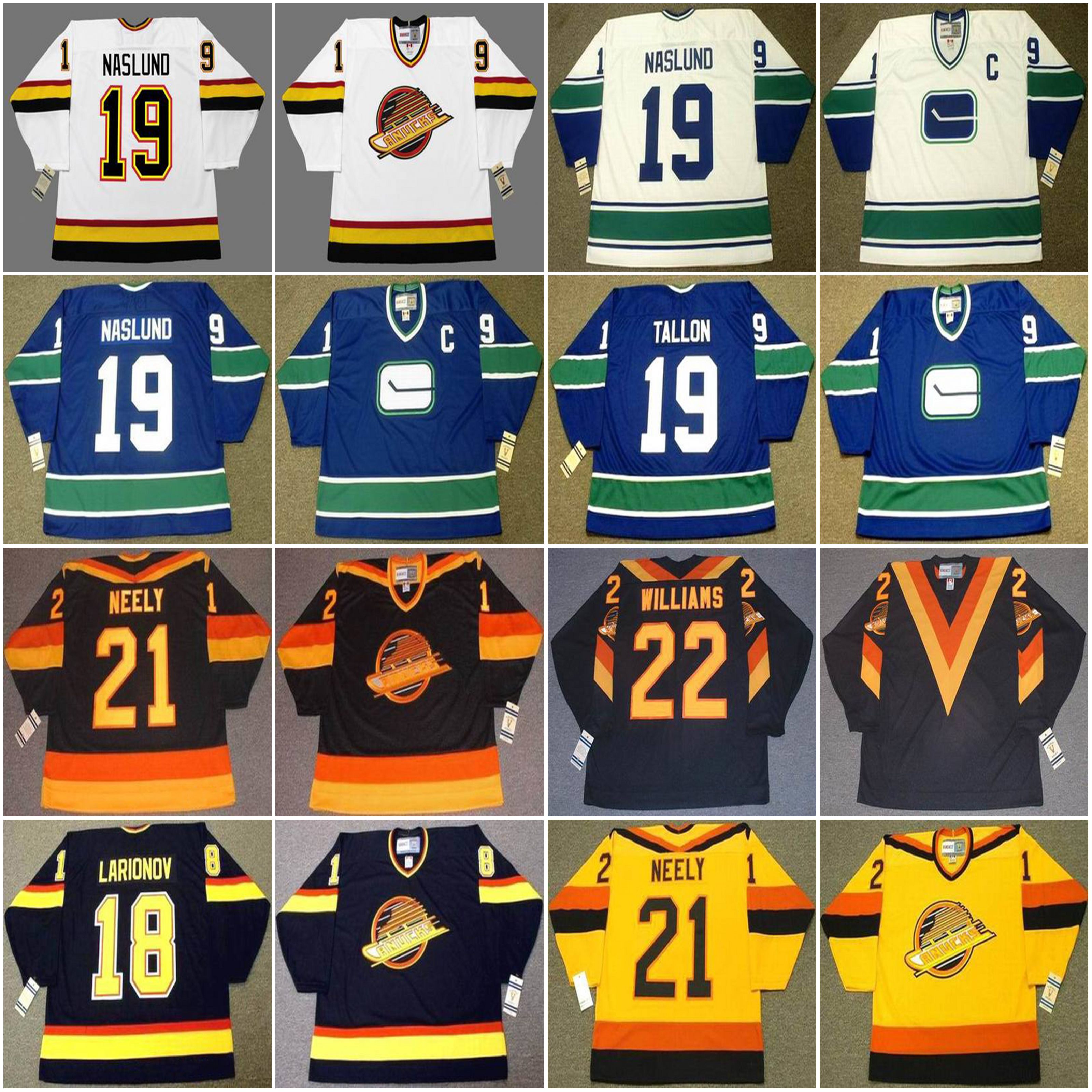 

Vancouver Canucks Vintage Hockey Jersey 18 IGOR LARIONOV 1991 TALLON NASLUND KESLER 21 CAM NEELY 1983 LUMME 22 DANIEL SEDIN 1970's TIGER WILLIAMS, White 19 markus naslund 1996