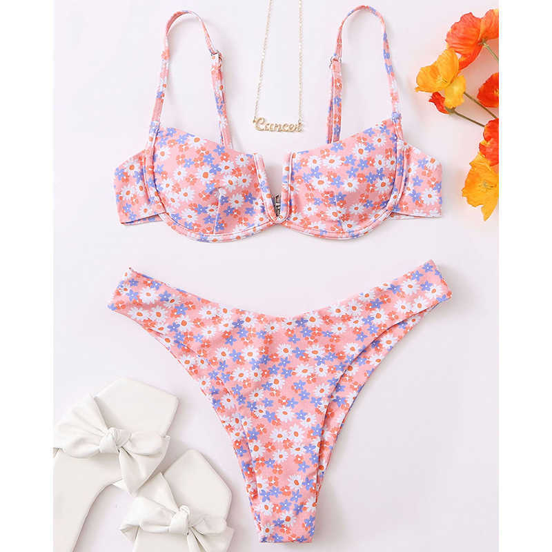 

Sexy Swimsuit Foral Printed Underwire Bikini Female Two Piece Swimwear Beachsuit Push Up Beachwear for Bathing Suit Swim 210629, Bkc94oe