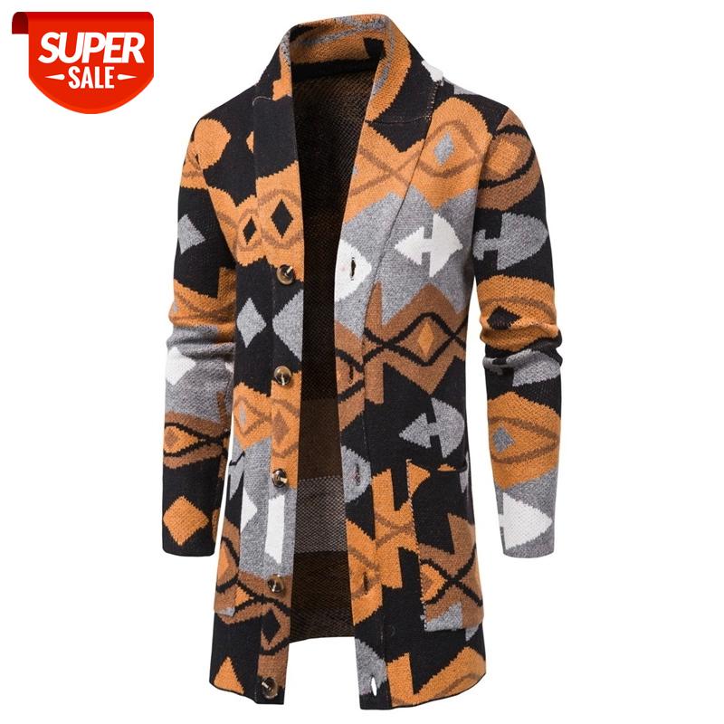 

2020 New Long Mens Cardigan Casual Camouflage Lapel Long Sleeve Single Breasted Sweater Men Autumn Fashion Slim Men's Sweater #CK3g, White;black