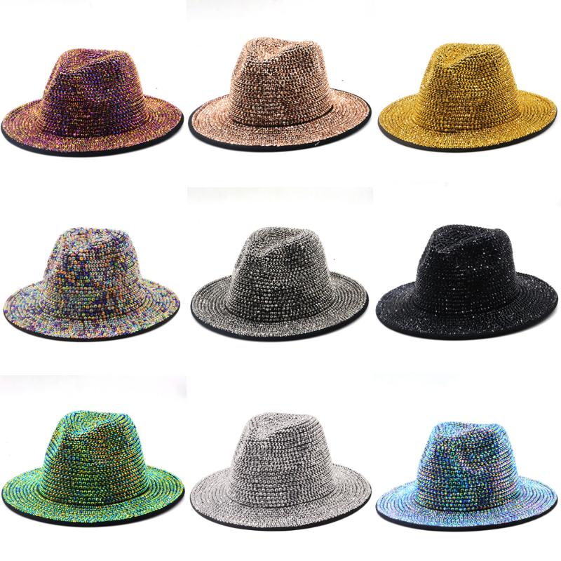 

Wide Brim Hats England Retro Rhinestone Fedora Unisex Party Club Jazz Top Hat For Women And Men Stage Business Clothing Accessories