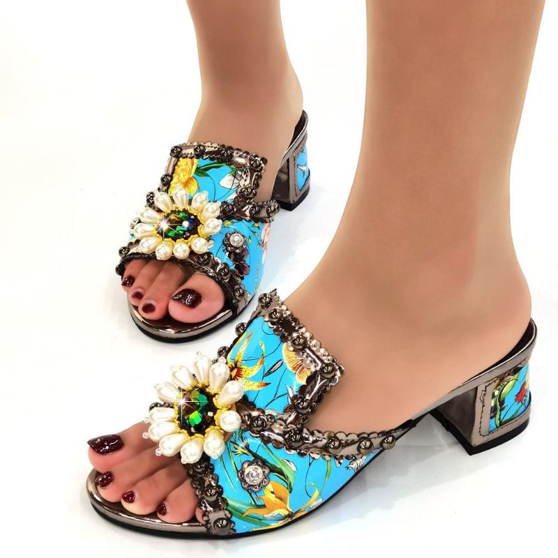 

Dress Shoes 2021 Spring Fashion Women High Heels PU Leather Nigerian Sandals Quality African Special Materials 5 CM, Photo color