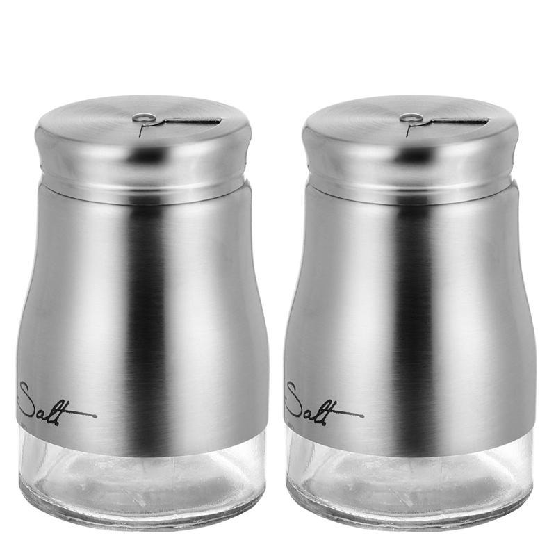 

2Pcs Seasoning Glass Jar With Stainless Steel Lid Kitchen Salt Pepper Shakers Storage Bottle Spice Bottle