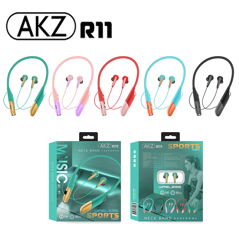 

New arrival AKZ-R11 Earphones With Flashlight Waterproof Sports Headset Wireless Earbuds Magnetic Neckband Earphone, Black