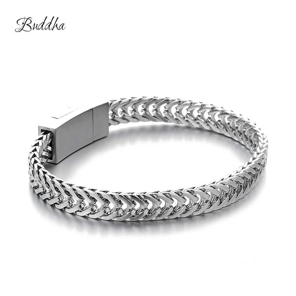 

Pulseira Masculina Buddha Bracelets Silver color Tone Link Chain Bracelets Bangle for MENS Jewelry Gift Good Quality 210609