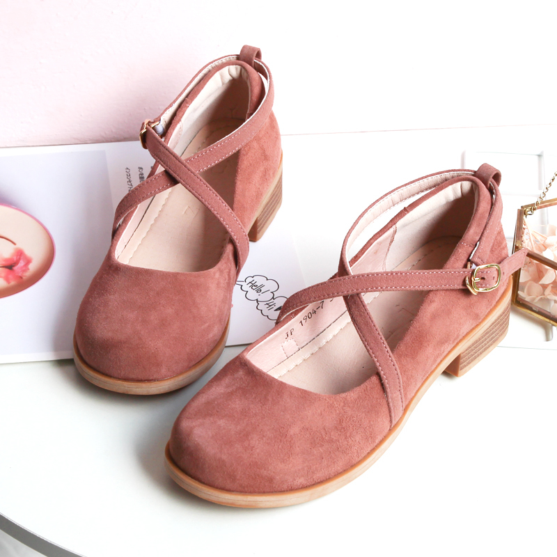 

Pre-japanese Women's Shoes Mary Jane Literature Student Girl Mid-heel Six Inches Soft Wind Ballet Genuine Leather W3iu