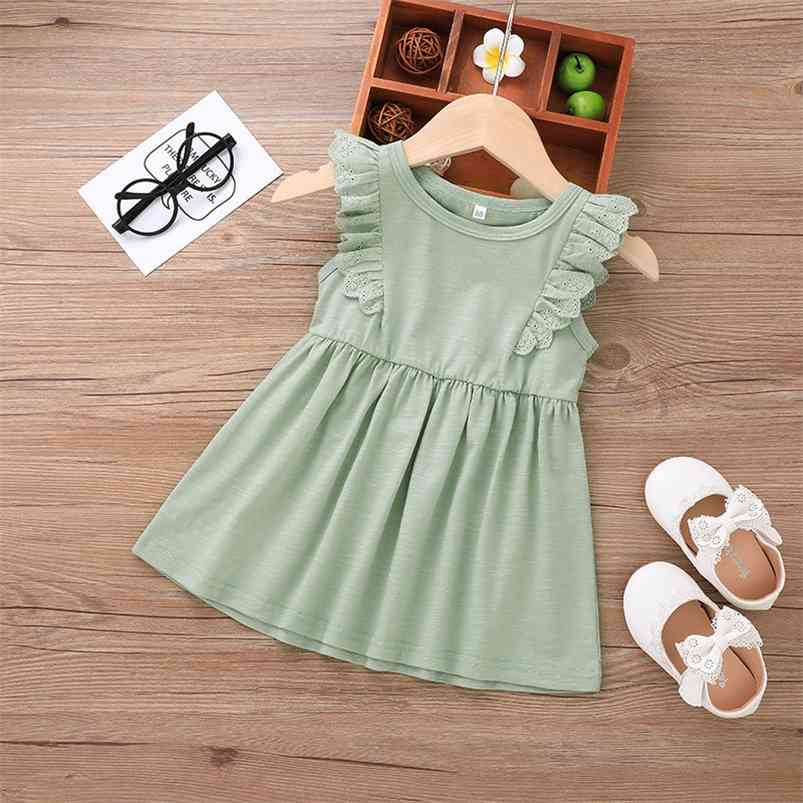 

Summer Arrivals Girls Cute Dress Sleeveless O Neck Green Solid Girl Streetwear 0-2T 210629