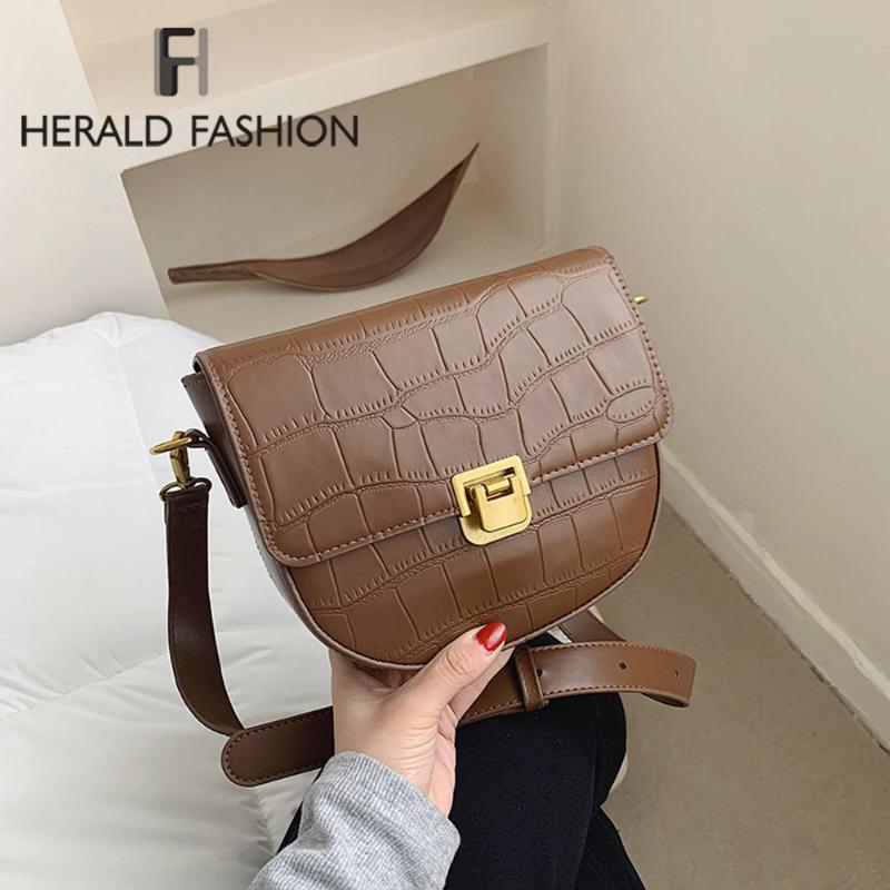 

Stone Pattern Saddle Crossbody Bags For Women Vintage Crocodile Solid Female Shoulder Bag Luxury Pu Leather Women's Handbags New, Black