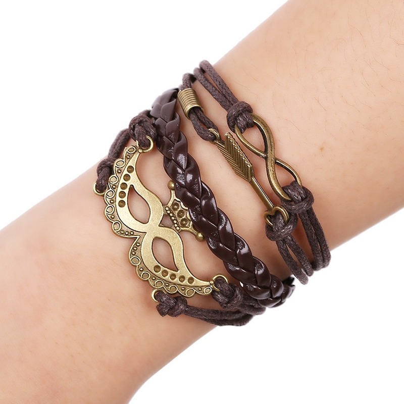 

Ancient Crown Mask Charm Bracelet Infinity Arrow Multilayer Bracelets Women Fashion Jewelry Will and Sandy Gift, Golden;silver
