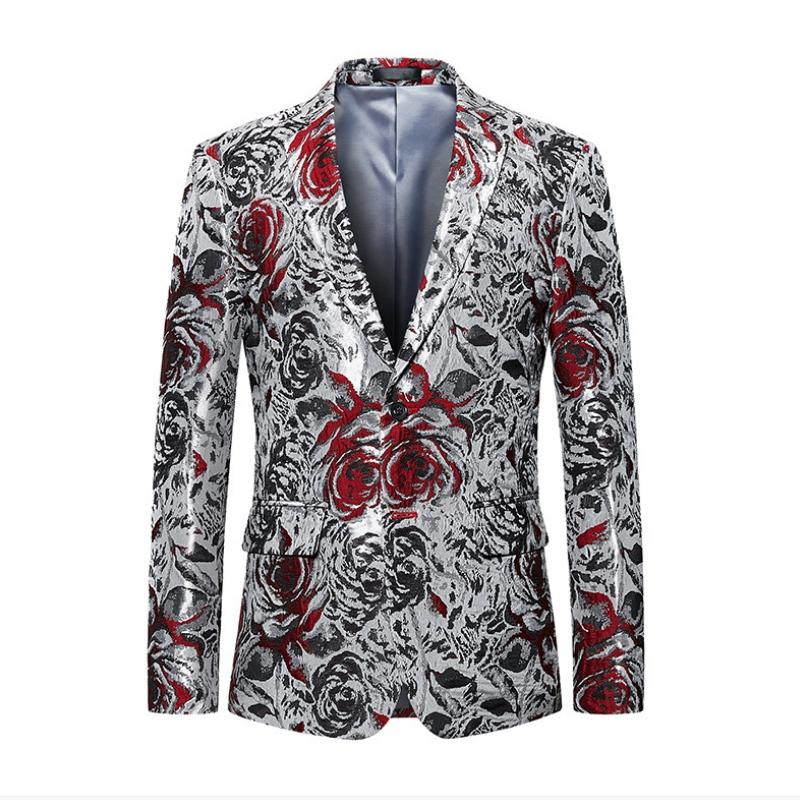 

Men's Suits & Blazers High-grade Casual Jacket Stage Men Blazer Single Button Mens Suit Autumn Printing Coat Male Suite, Multi