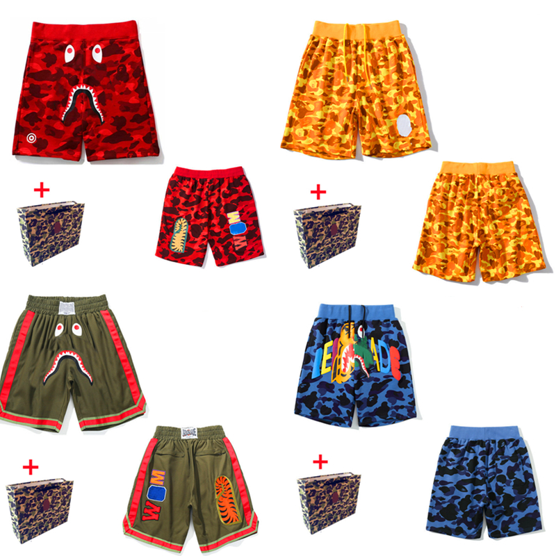 

Men's shorts women's beach pants couples shark head classic high-quality camouflage printed pant summer five-point luminous series 0101, 1pcs buttons
