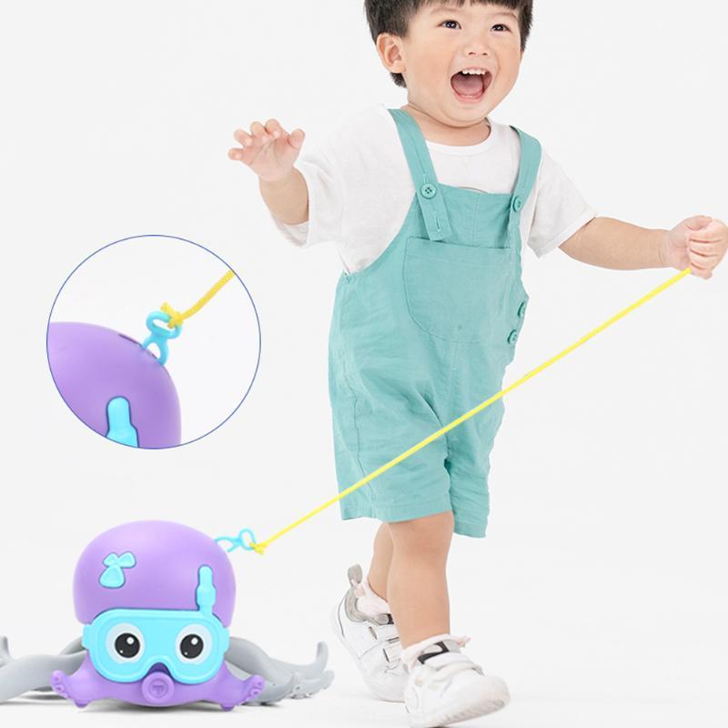 Baby Badrum Bad och Walking Octopus Toy Traction Rope Crawling Octopuses Bath Toys Amphibious Children's Presenter