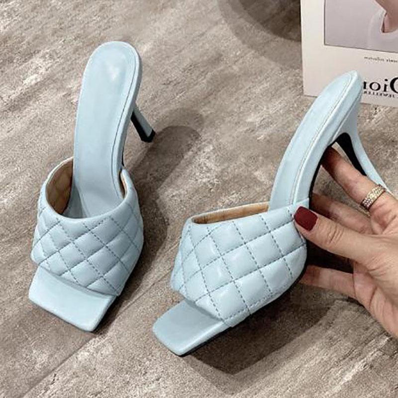 

LTARTA 2021 Summer Women Mules Design Slippers Sandals Square Sole Slides High Heel Women Shoes Summer Woman Size 42 WBL, White