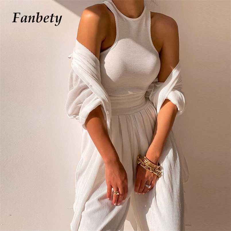 

Elegant Solid Women Three Piece Set Sexy Off Shoulder Tank Cardigan Tops + Wide Leg Pants Suit Lady Casual Outfits Homewear 211109, 01 white