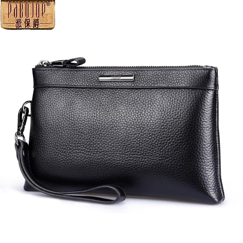 

Wallets Pabojoe Mens Clutch Bag Genuine Leather Men Envelope Purse Solid Zipper Black Long Wallet, Khaki