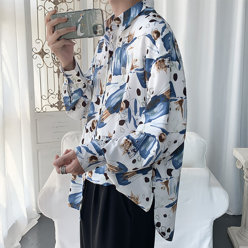 

New Nova Chegada Primavera Vero Solto Manga Longa Casual Camisas Florais Dos Homens 2021 Todos Os Jogos Fino Oversized Proteo Solar Roupas B, As the photo show