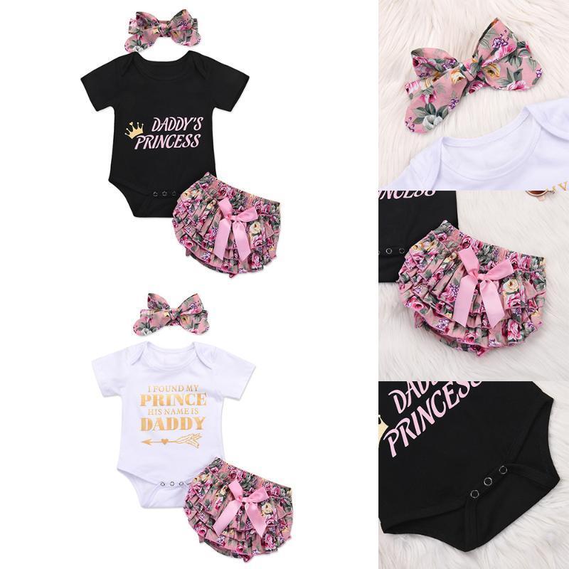 

Clothing Sets Princess Baby Girl Clothes Set With Headband 3Pcs Toddler Born Outfits Letter Printed D30, White