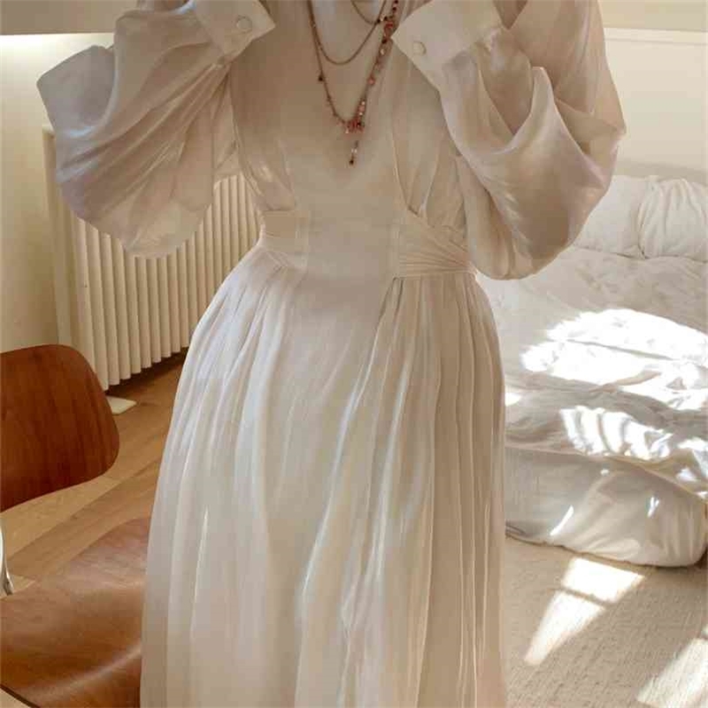 

Chic Long Glossy Dress Woman Clothes Slim Waist Lace Up Elegant Korean Vestidos Spring Long-sleeve Dresses Female Clothing 210603