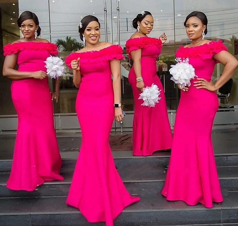 

Bridesmaid Dress YiMinpwp Pink Mermaid Dresses Off Shoulder Ruched Garden Country Wedding Guest Evening Party Gowns Customized