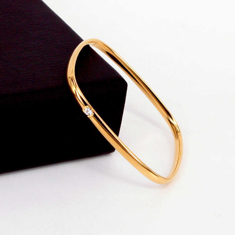 

New Arrival Stainless Steel Crystal Bangle Women Bracelets Luxury Brand Gold Plated Wedding Jewelry B71 Q0719
