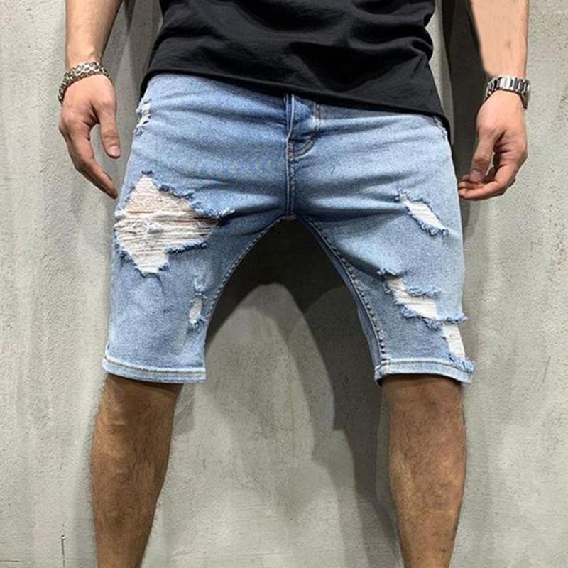 

Men' Jeans Ripped Hole Short High Quality Casual Denim Shorts Pants Fashion Jean Motorcycle Trouser Clothes, Blue