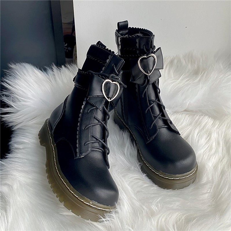 

Autumn Ankle Round-toe Boots Thick Leather Heels From Lolita Plutonium Big 40 Black Student Gothic Plus Velvet 9fbe