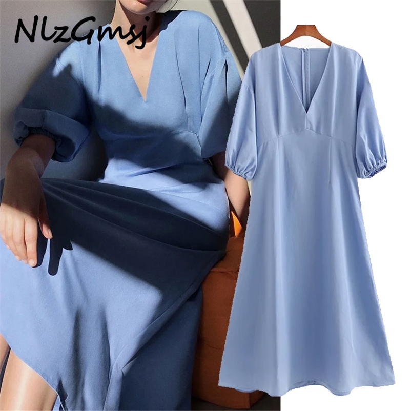 

ins fashion blogger england simple linen summer dres vestidos de fiesta noche midi party za 210628, Blue