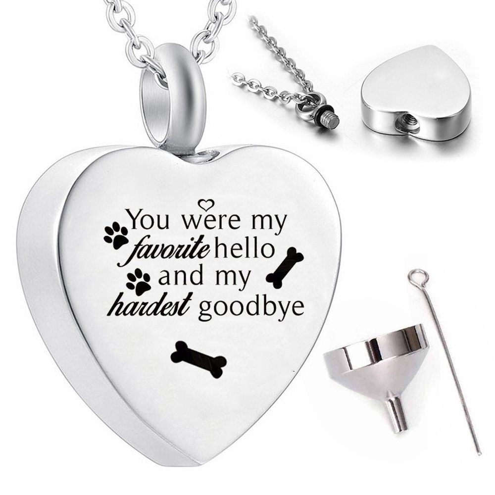

Pet ashes pendant urn dog paw print, bone pattern cremation jewelry necklace-You were my favorite hello and my haidest good bye