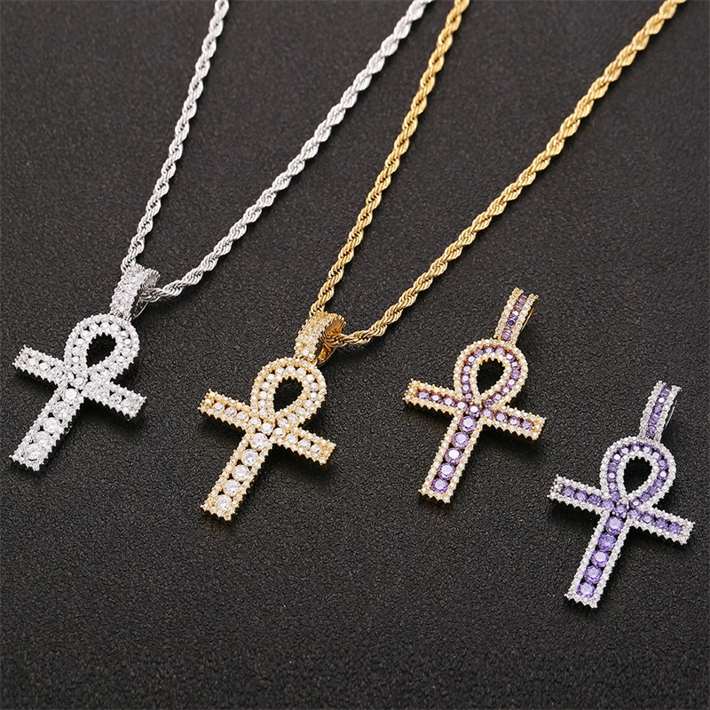 

Ankh Cross Pendant Gold Silver Copper Material Iced Zircon Egyptian Key of Life Pendant Necklace Men Women HipHop Jewelry 98 U2