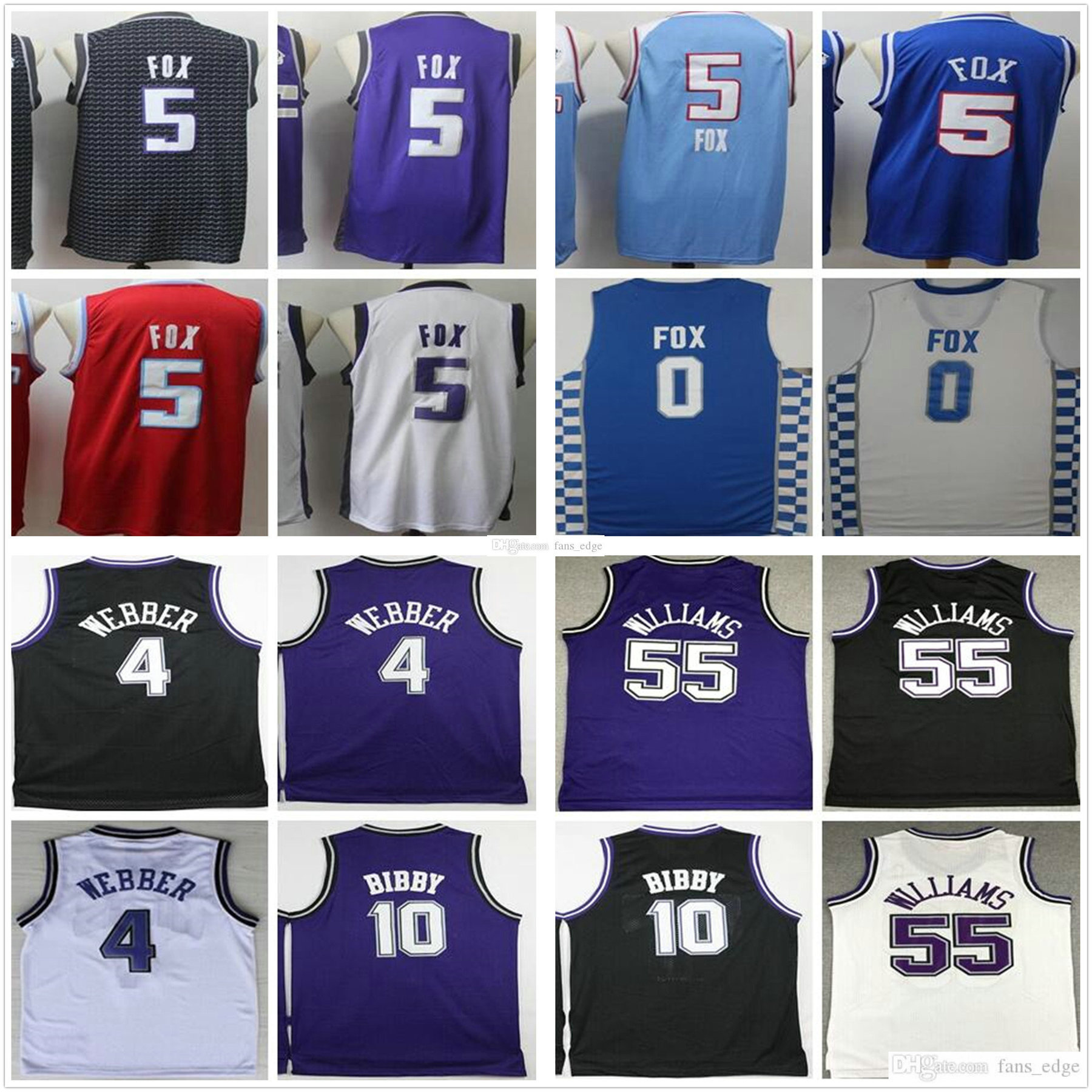 

NCAA Mens DeAaron 5 Fox Purple Black White Blue Retro Vintage 4 Webber Mike 10 Bibby Jason 55 Williams Basketball Jerseys