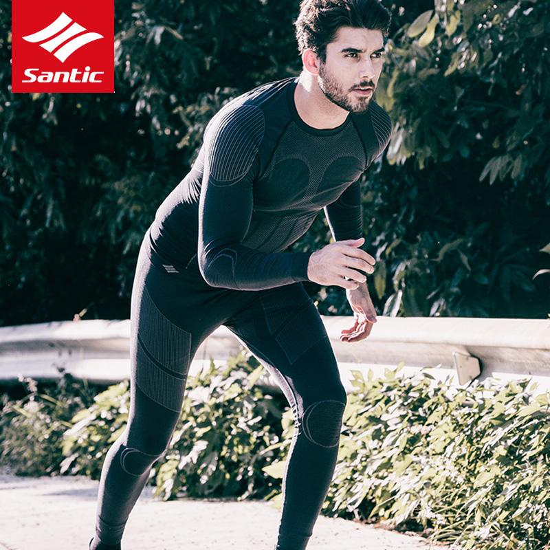 

Racing Sets Santic Cycling Jersey Set Men Winter Base Layer Seamless Warm Sports Running Underwear Clothing, Black;blue