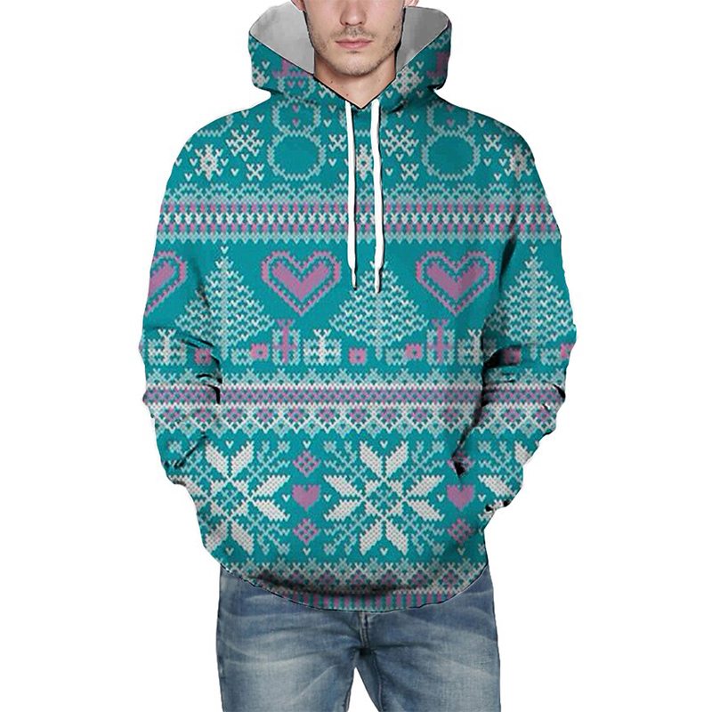 

Christmas Snowflake Pattern Men's 3D Printed Hoodie Visual Impact Party Top Punk Gothic Round Neck High Quality American Sweater Hoodie, Black