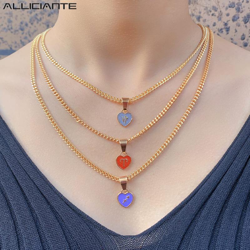 

Chains Y2K Rainbow Heart 12 Constellation Pendant Necklace For Women Golden Zodiac Sign Clavicle Chain Necklaces Jewelry Birthday Gifts