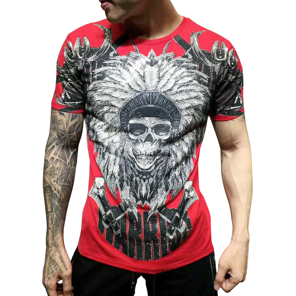

2021 New King of Bling Crystal Skull t Shirts Printed Letter Tops for Men Camisetas Hombre Casual T-shirt Male Dy19 1ghc, Red