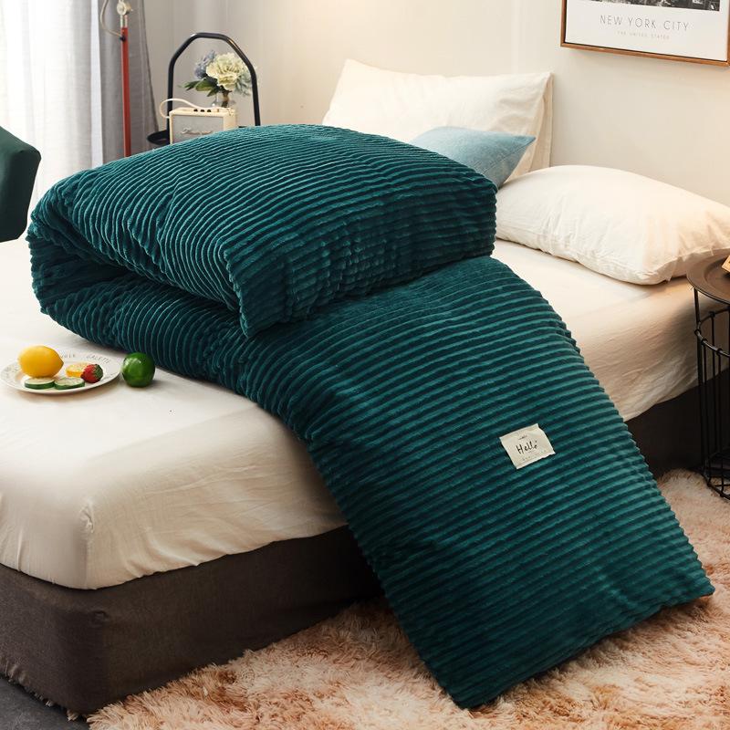 

Home Textile Winter Comforter Magic Fleece Quilt Stripe Thicken Warm Duvet Flannel Fleece Bedding Modern Style Green Grey Duvets, Camel